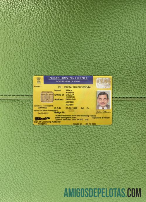 Carteira de motorista do estado de Bihar na Índia fotolook frente modelo